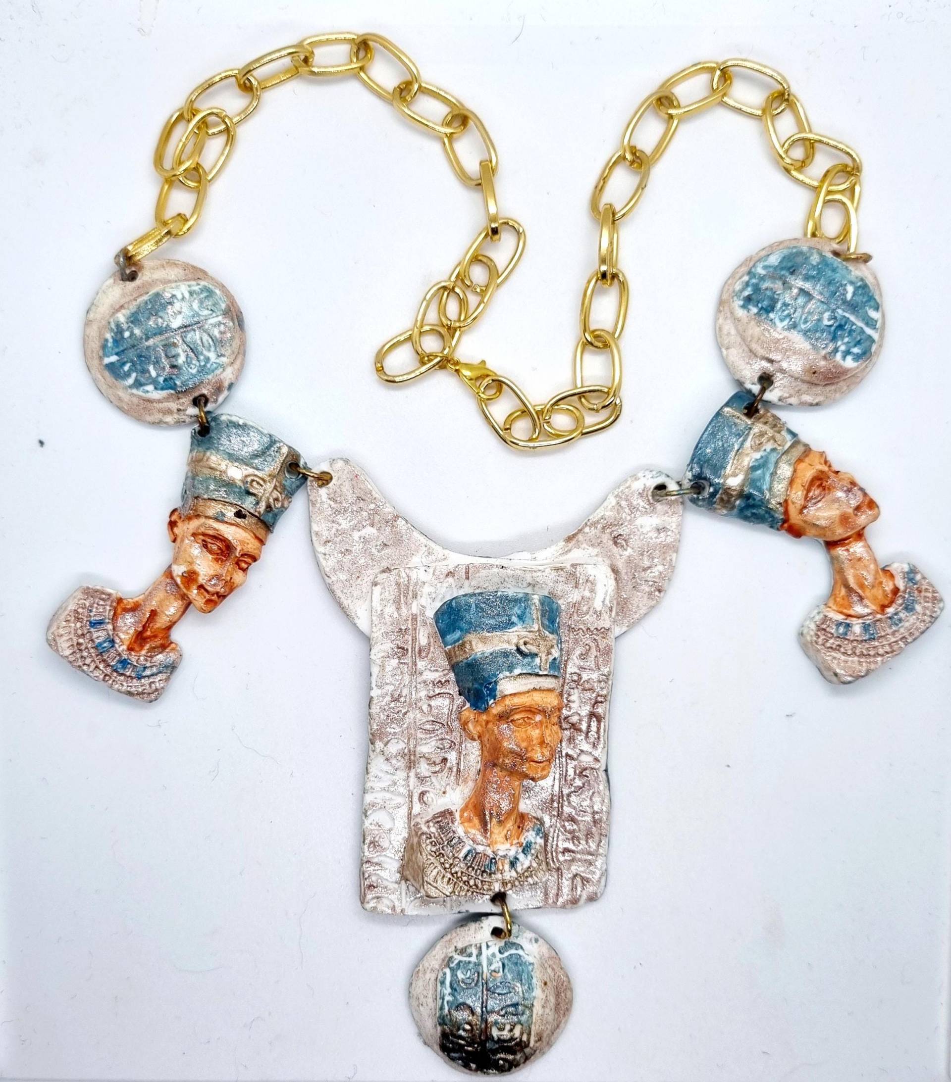 Halskette "Nofretete" Handgefertigt Aus Polymerton, Polymerton Halskette, Fimo Schmuck, Mit Anhänger von ArtistjeweleryShop