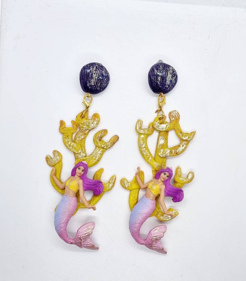 Wunderschöne Mermaidohrclipse, Seejungfrauenohrclipse, in Handarbeit Gefertigt Aus Polymerclay, Unikat Und Originelle Geschenkidee von ArtistjeweleryShop