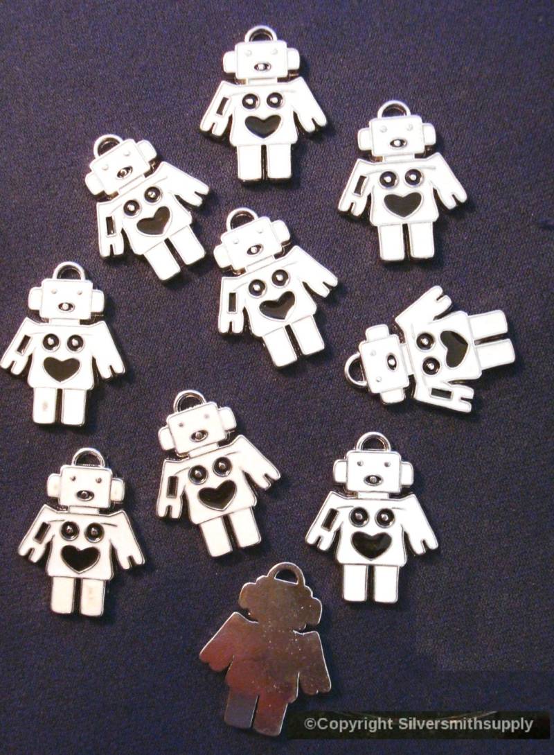 10 Roboter Anhänger Weiße Emaille Über Weiß Vergoldetem Zink 38 Mm Cfp072 10 Roboter Anhänger Weiße Emaille Über Weiß Vergoldetem Zink 38 Mm Cfp072 von Artistrywithbeads