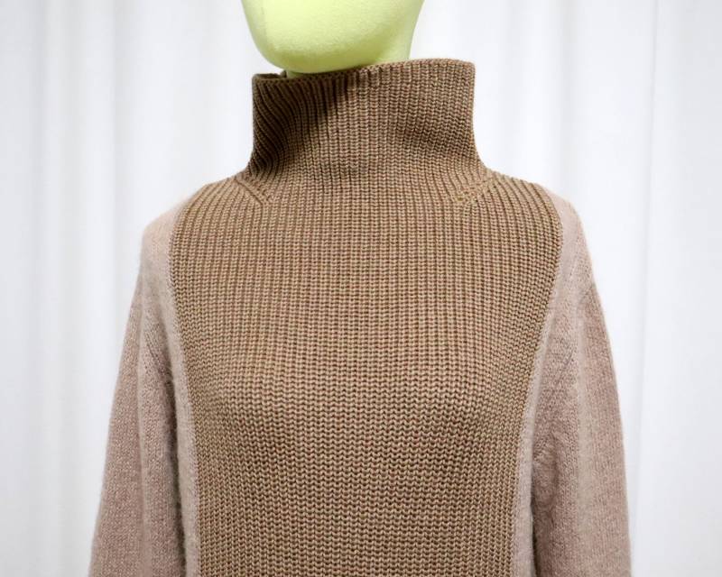 Luxuriöser Alpaka Woll Rollkragenpullover Mit Schlitzen | Gemütlicher Beigefarbener Doppelstrick Größe S Hergestellt in Italien von ArtisuStudio