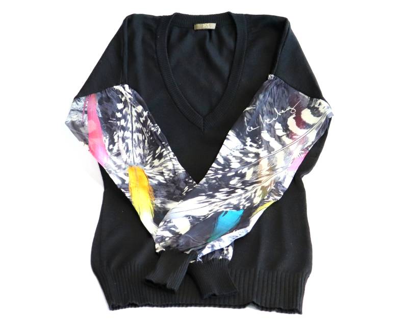 Iceberg Schwarzer Wollpullover Mit Langen Seidenärmeln | V-Ausschnitt Dünne Strick Frauen Pullover Made in Italy Größe Small von ArtisuStudio