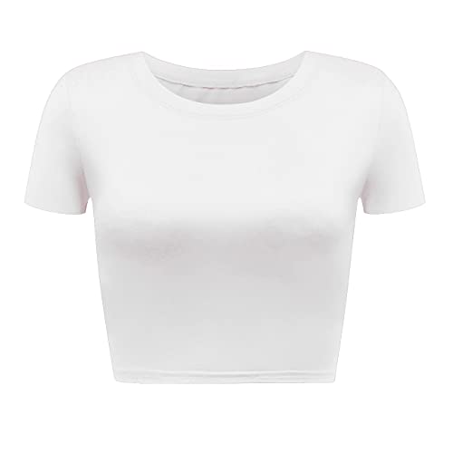 Artivaly Damen Basic Rundhals Kurzarm Crop Top, Cremefarben/Weiß, Klein von Artivaly