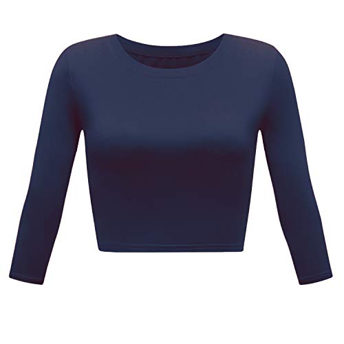Artivaly Damen Slim Fit Basic Rundhals 3/4 Ärmel Casual Y2K Cute Yoga Crop Top Workout Shirts, Marineblau, Groß von Artivaly