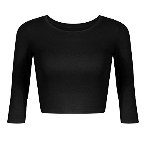 Artivaly Damen Slim Fit Basic Rundhals 3/4 Ärmel Casual Y2K Cute Yoga Crop Top Workout Shirts, Schwarz, X-Klein von Artivaly
