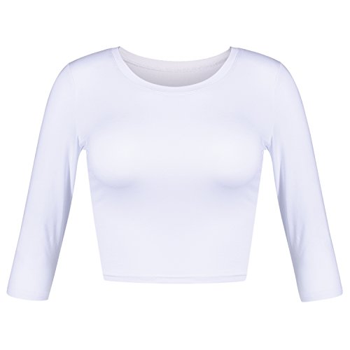 Artivaly Damen Slim Fit Basic Rundhals 3/4 Ärmel Casual Y2K Cute Yoga Crop Top Workout Shirts, Weiss/opulenter Garten, Mittel von Artivaly