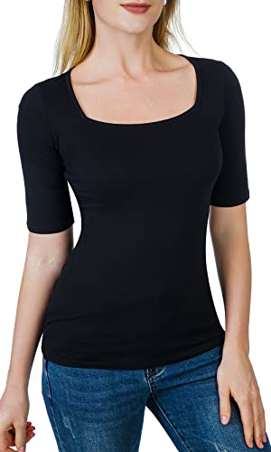 Artivaly Damen-T-Shirt mit halblangen Ärmeln, quadratisch, schmale Passform, Schwarz, Groß von Artivaly