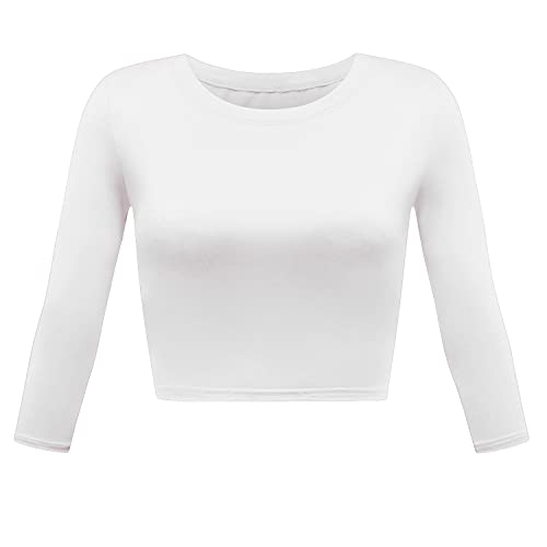 Damen Basic Rundhals 3/4-Ärmel Crop Top, Cremefarben/Weiß, Klein von Artivaly