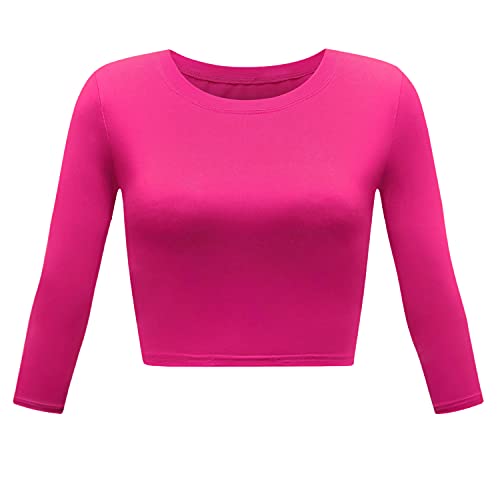 Damen Basic Rundhals 3/4-Ärmel Crop Top, rosarot, Groß von Artivaly