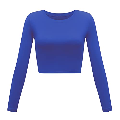 Damen Basic Rundhals Langarm Crop Top, Blau, Klein von Artivaly