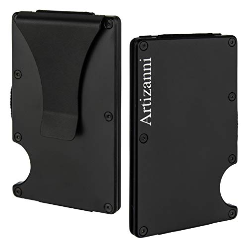 Artizanni Minimalistische Geldbörse für Herren, Metall-Aluminium-Geldklammer, RFID-blockierend, schmal, Kreditkartenhalter, SD 023, Schwarz, Aluminium von Artizanni