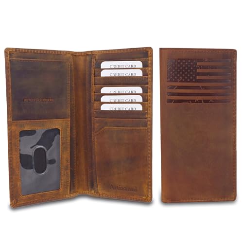 The American Flag Bifold Long Rodeo Wallet for Men and Women, Distressed Leather USA Flag Gift for Cowboy Wallet for True Patriot - SD 033, Lange Faltung, Cognac, Slim Bifold von Artizanni