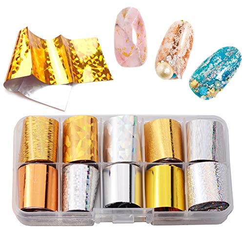 Artlalic 10 Blatt/Karton Nagelfolien Sternenhimmel Gold Silber Dazzling Holographische Nail Art Transfer Aufkleber Laser DIY Maniküre Decals Set von art lalic