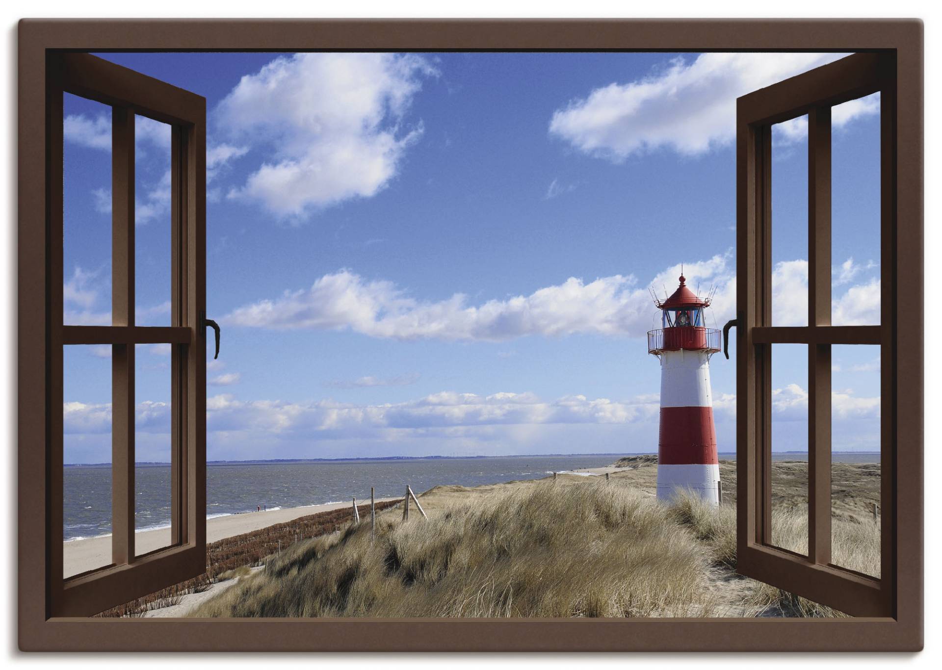 Artland Leinwandbild "Fensterblick - Leuchtturm Sylt" Fensterblick 1 Stk. tlg. als Leinwandbild, Poster in verschied. Größen von Artland