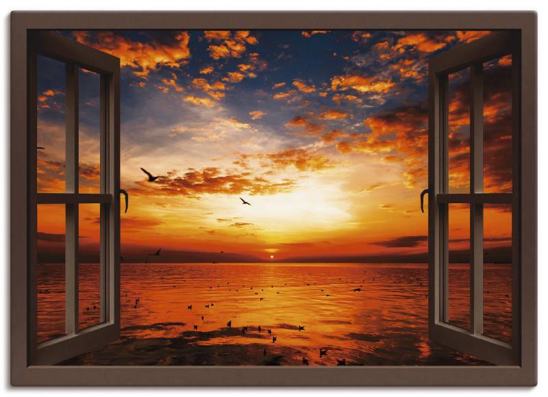 Artland Leinwandbild "Fensterblick Sonnenuntergang am Strand" Fensterblick 1 Stk. tlg. als Leinwandbild, Poster, Wandaufkleber in verschied. Größen von Artland