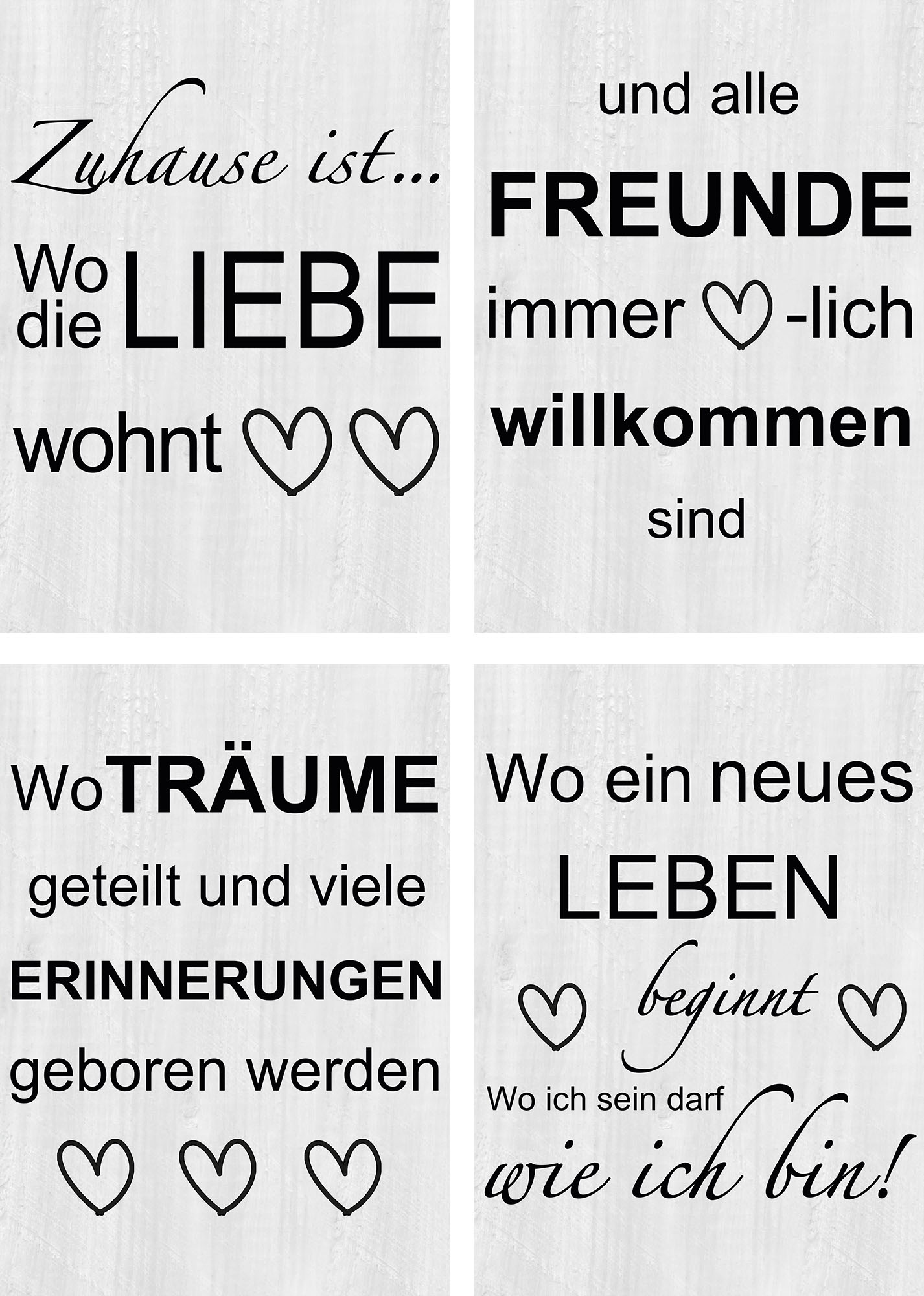 Artland Poster "Wo die Liebe wohnt 1-4", Sprüche & Texte, (4 St.) von Artland