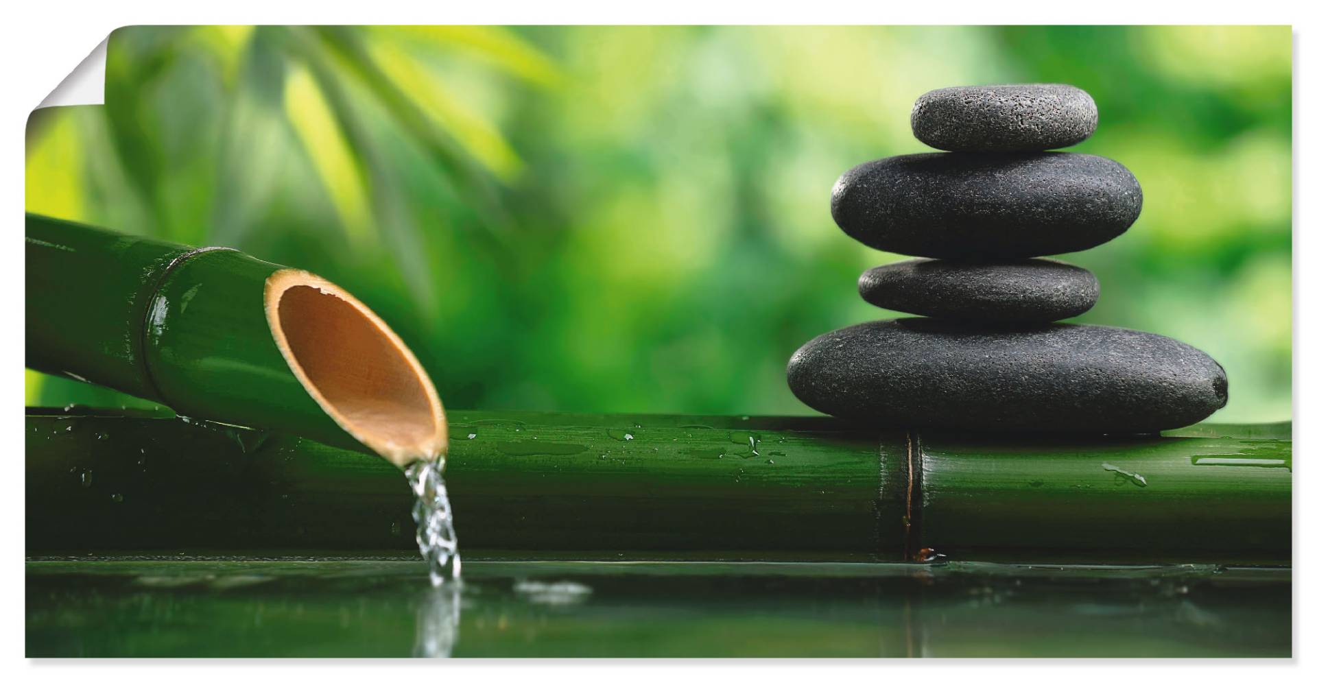 Artland Wandbild "Bambusbrunnen und Zen-Stein", Zen, (1 St.), als Alubild, Outdoorbild, Leinwandbild, Poster, Wandaufkleber von Artland