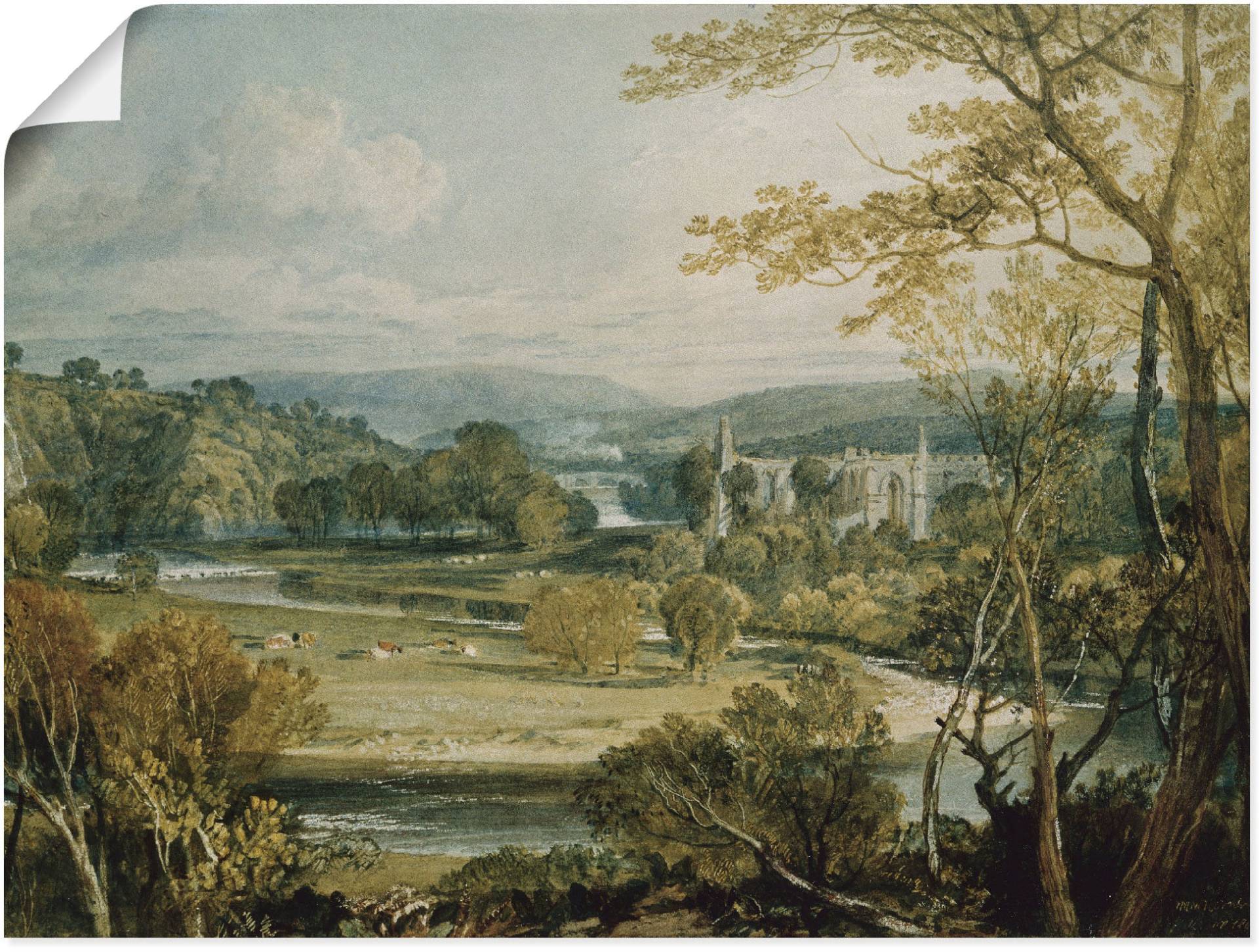 Artland Wandbild "Blick zur Bolton Abbey, Yorkshire. 1809", Wiesen & Bäume, (1 St.), als Leinwandbild, Poster in verschied. Größen von Artland