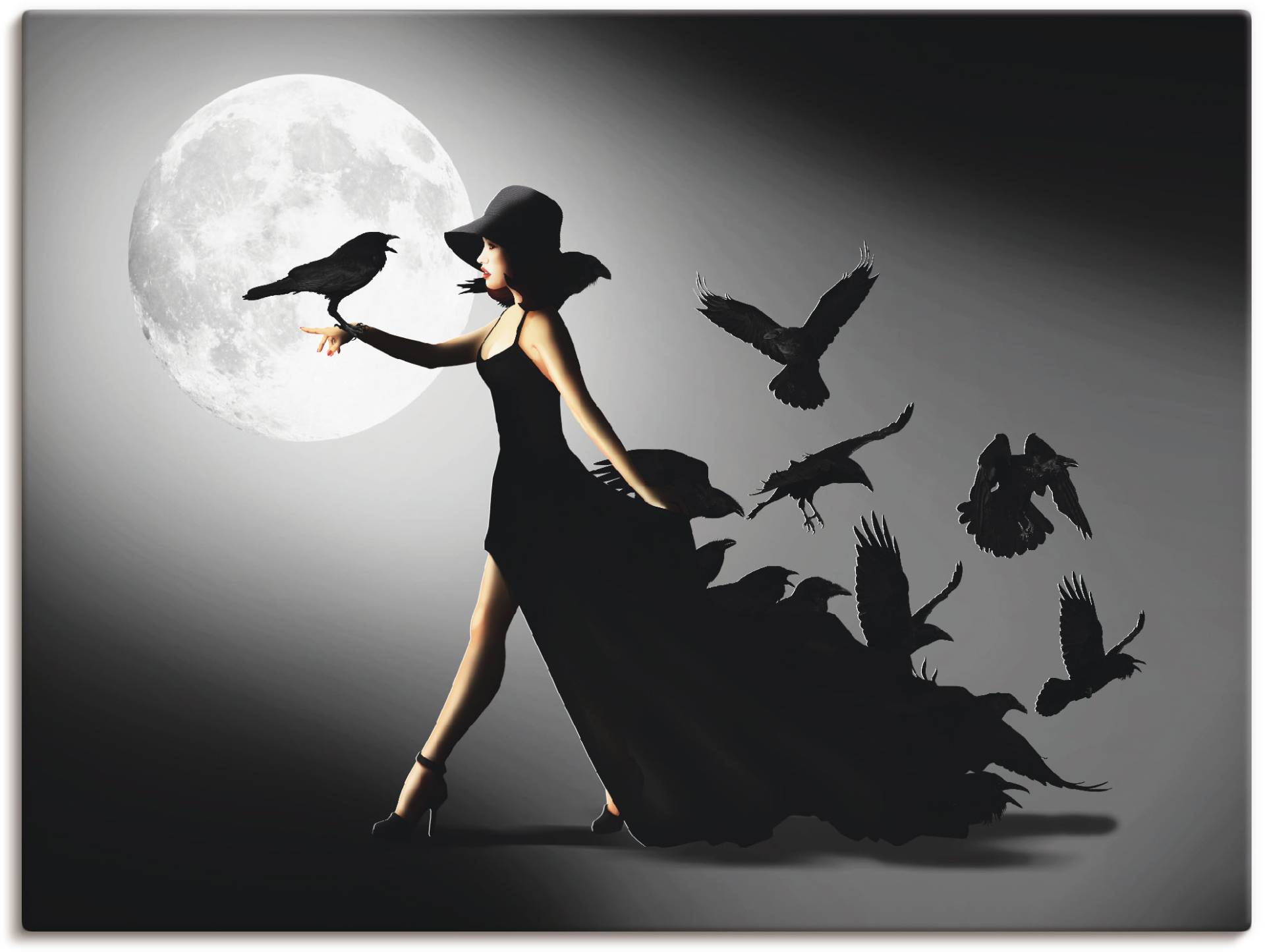 Artland Wandbild "Die Frau mit den Raben", Animal Fantasy, (1 St.), als Alubild, Outdoorbild, Leinwandbild, Poster, Wandaufkleber von Artland