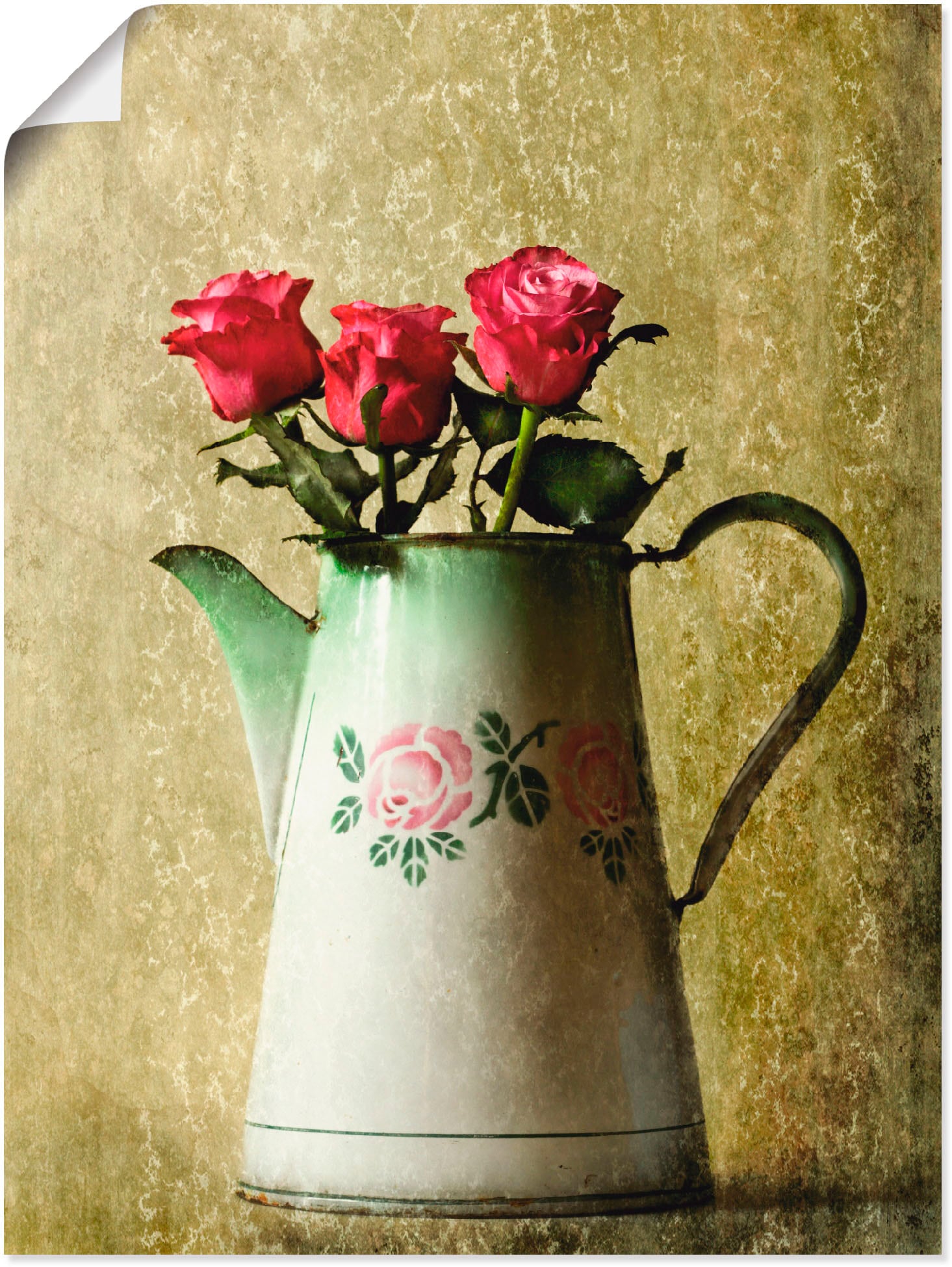 Artland Wandbild "Drei Rosen in einer alten Kanne", Arrangements, (1 St.), als Poster in verschied. Größen von Artland