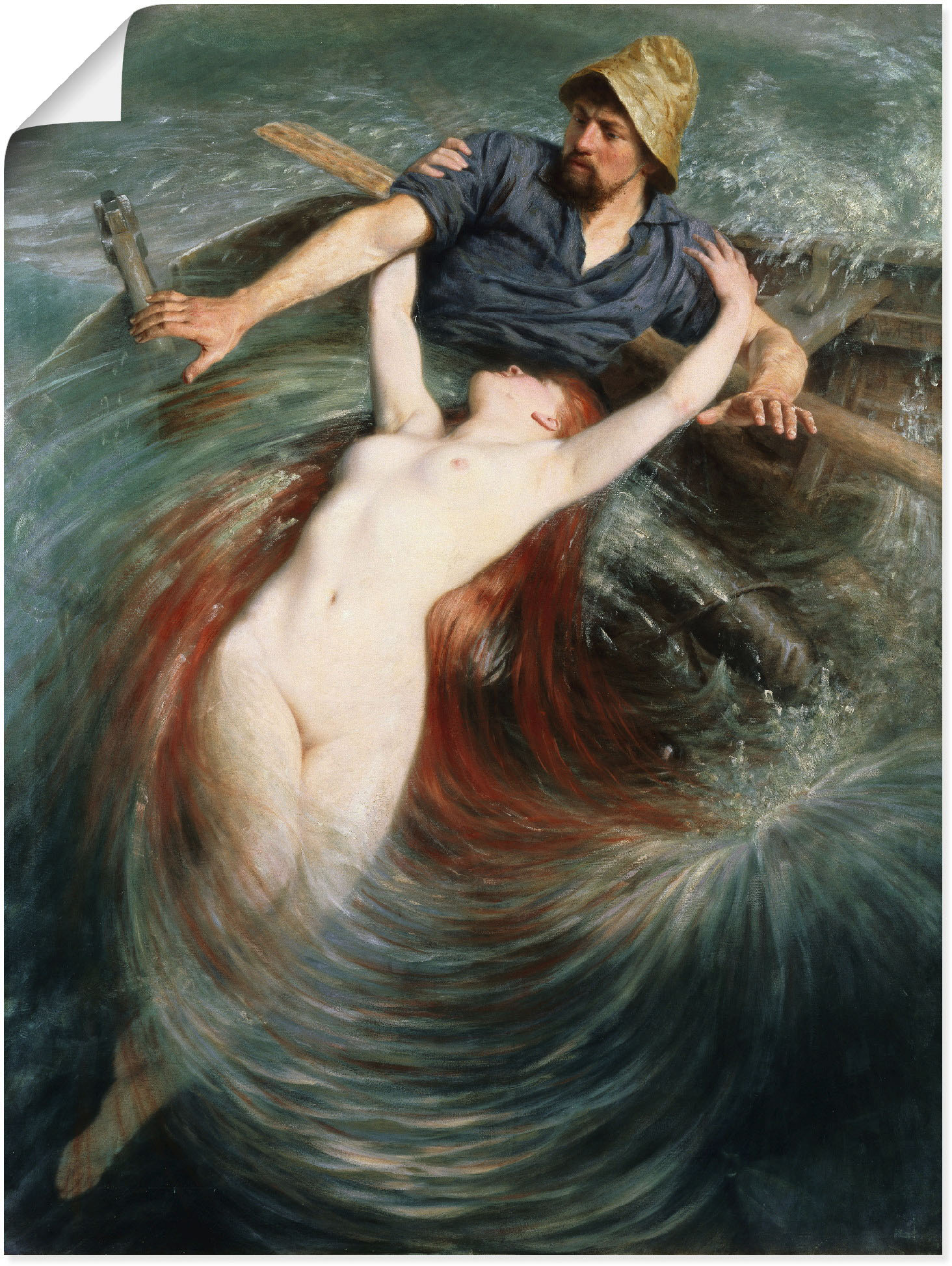 Artland Wandbild "Ein Fischer in den Fängen einer Sirene.", klassische Fantasie, (1 St.), als Leinwandbild, Poster in verschied. Größen von Artland