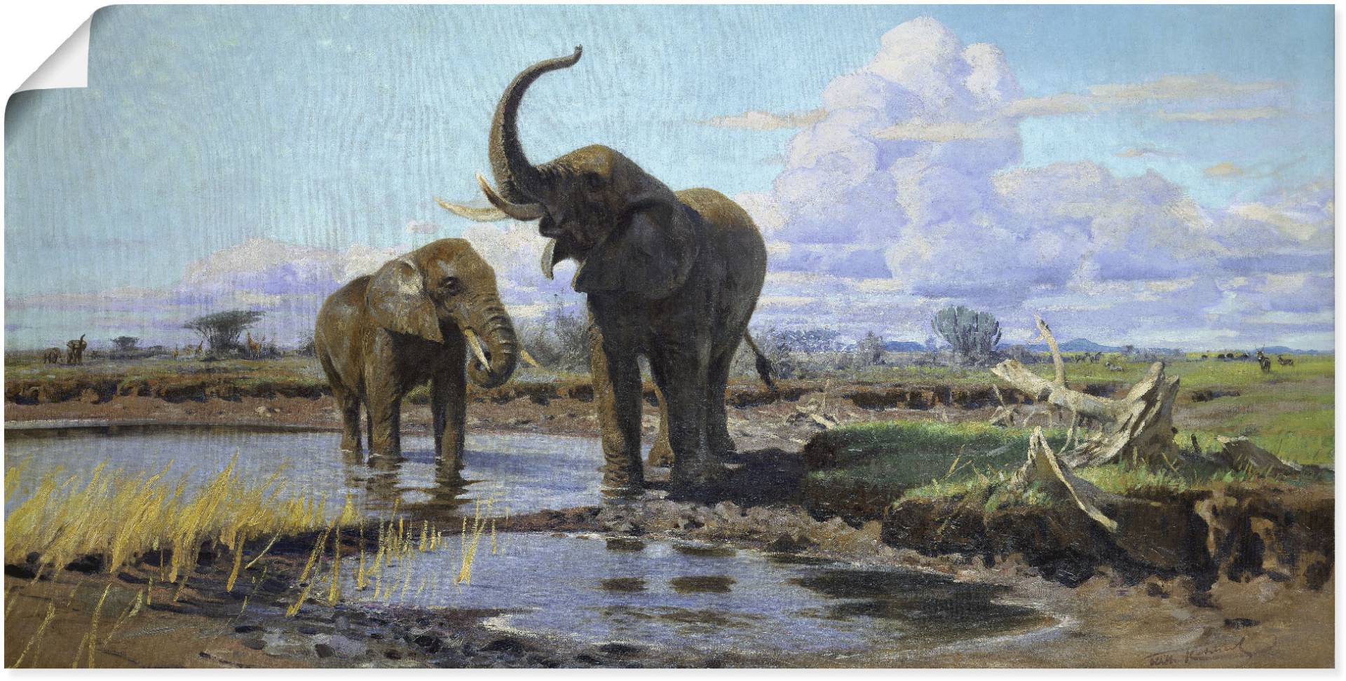 Artland Kunstdruck "Elefanten an der Wasserstelle.", Wildtiere, (1 St.) von Artland