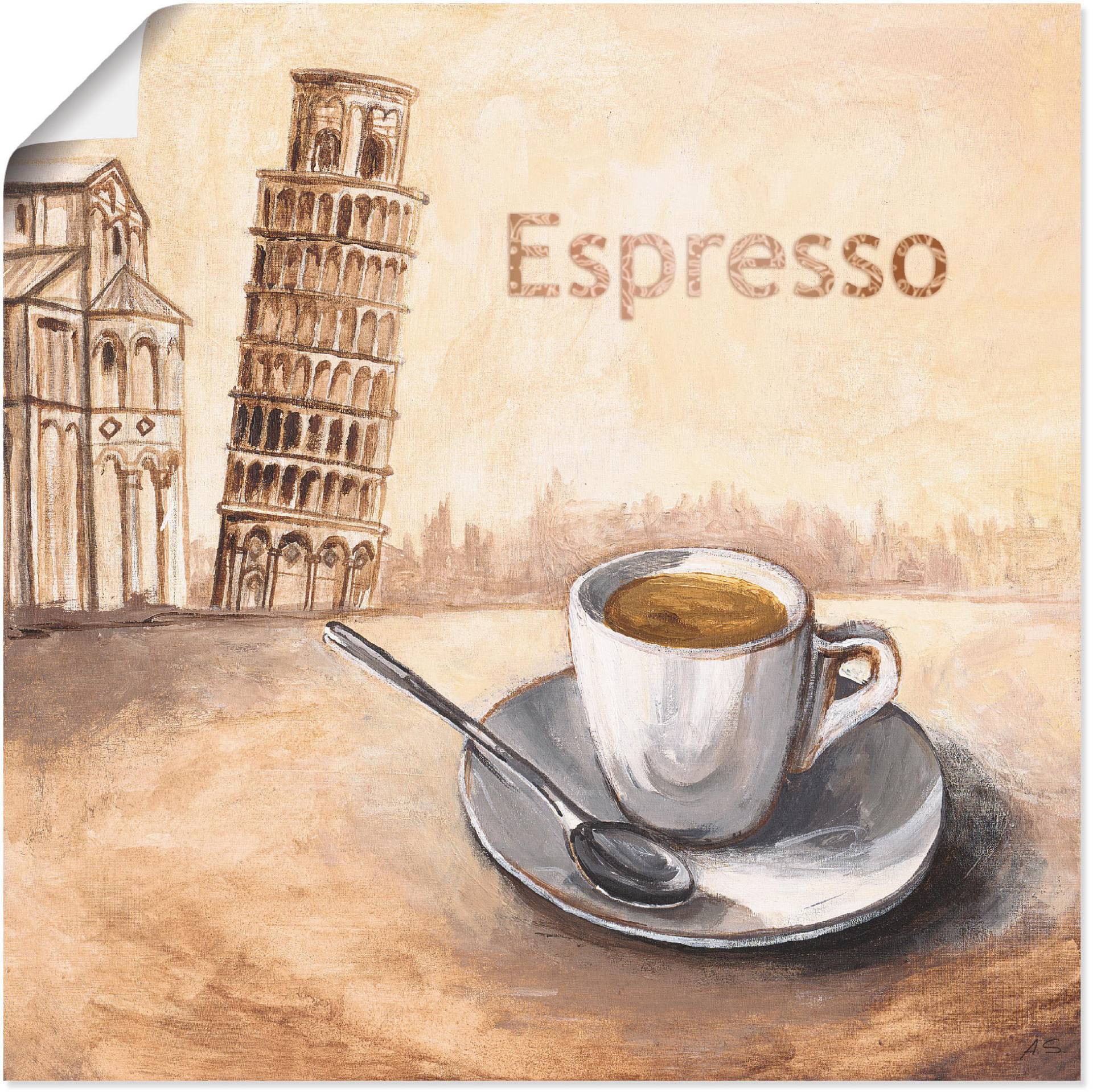 Artland Wandbild "Espresso in Pisa", Kaffee Bilder, (1 St.), in vielen Größen & Produktarten - Alubild / Outdoorbild für den Außenbereich, Leinwandbild, Poster, Wandaufkleber / Wandtattoo auch für Badezimmer geeignet von Artland