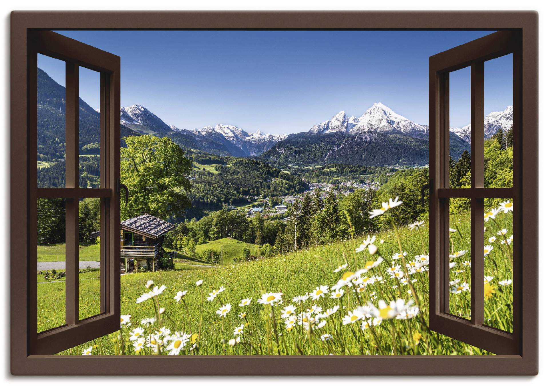 Artland Wandbild "Fensterblick Bayerischen Alpen" Berge 1 Stk. tlg. als Alubild, Outdoorbild, Leinwandbild, Poster, Wandaufkleber von Artland