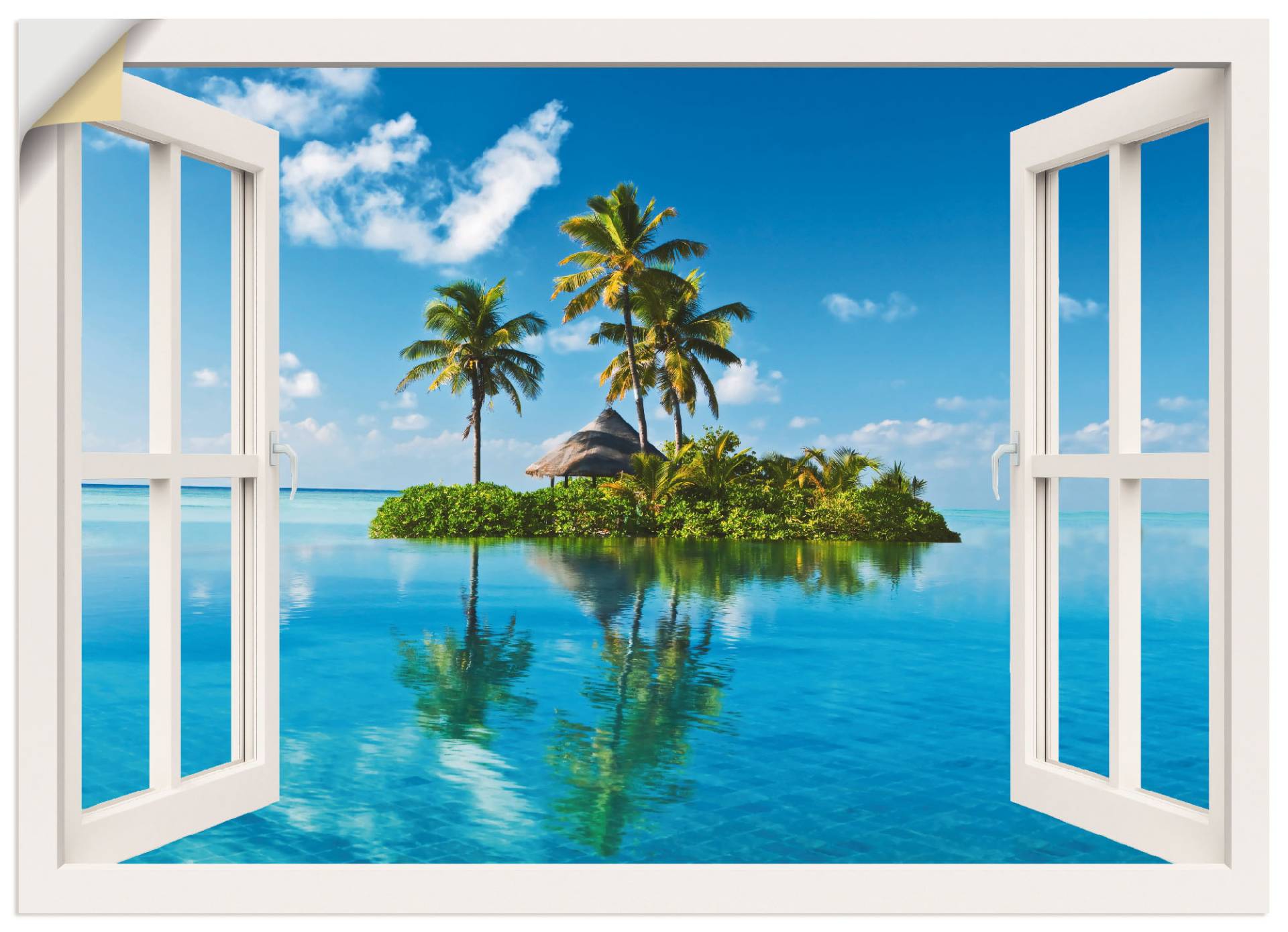 Artland Wandbild "Fensterblick Insel Palmen Meer", Fensterblick, (1 St.), als Leinwandbild, Poster, Wandaufkleber in verschied. Größen von Artland