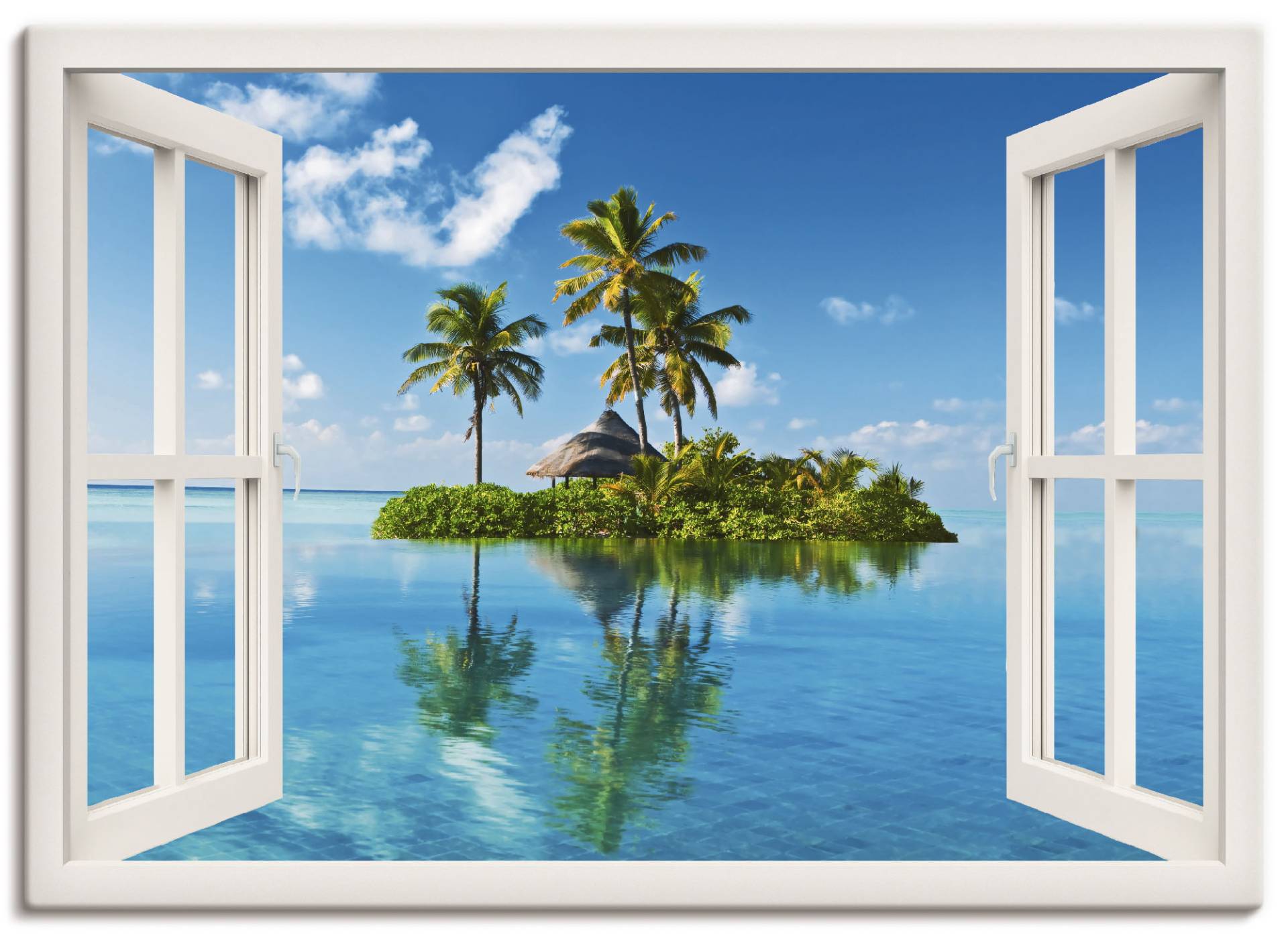 Artland Wandbild "Fensterblick Insel Palmen Meer" Fensterblick 1 Stk. tlg. als Leinwandbild, Poster, Wandaufkleber in verschied. Größen von Artland