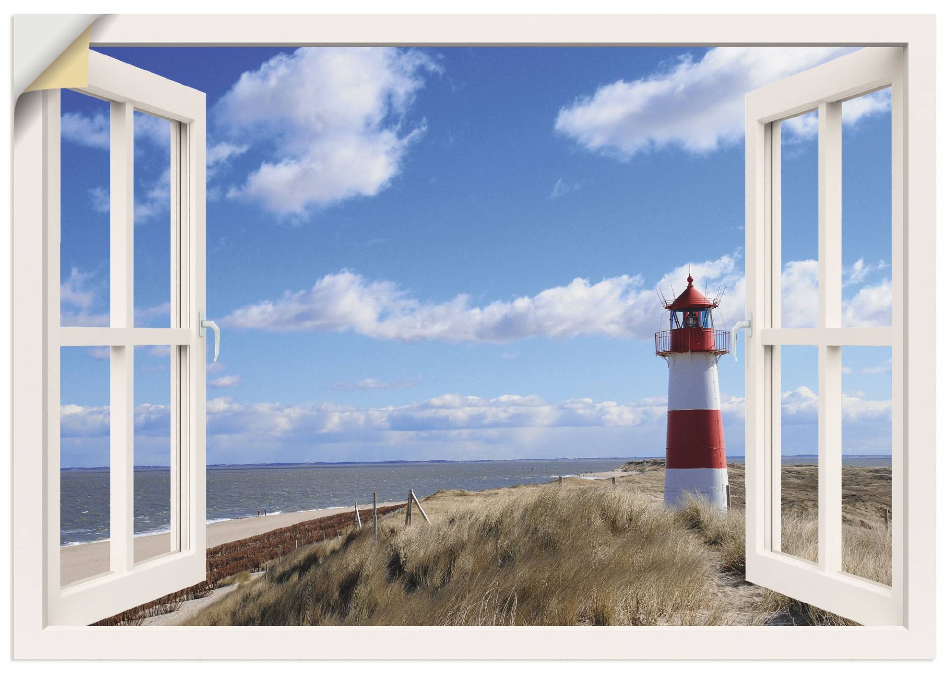 Artland Wandbild "Fensterblick - Leuchtturm Sylt", Fensterblick, (1 St.), als Leinwandbild, Poster, Wandaufkleber in verschied. Größen von Artland