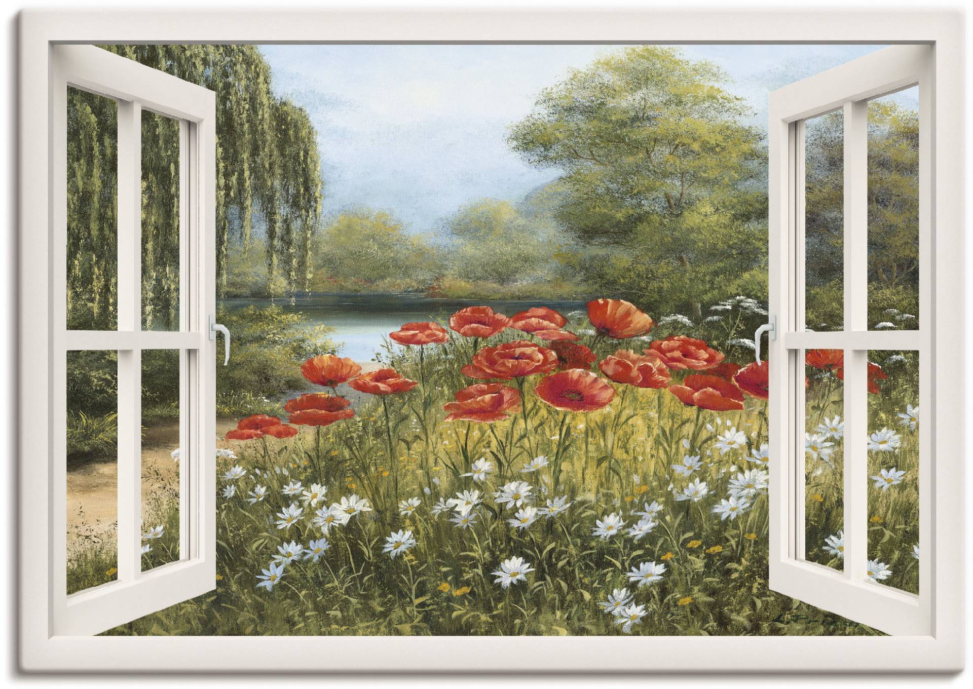 Artland Wandbild "Fensterblick Mohnwiese" Fensterblick 1 Stk. tlg. als Leinwandbild, Poster in verschied. Größen von Artland