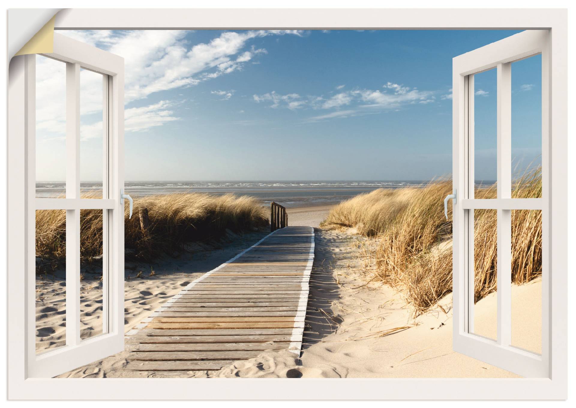 Artland Wandbild "Fensterblick Nordseestrand auf Langeoog", Fensterblick, (1 St.), als Leinwandbild, Poster, Wandaufkleber in verschied. Größen von Artland