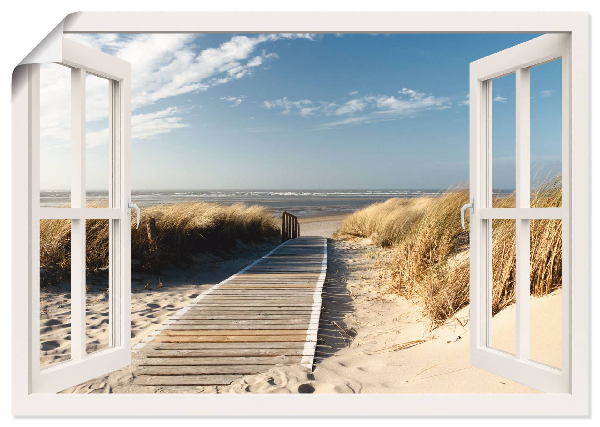 Artland Wandbild "Fensterblick Nordseestrand auf Langeoog" Fensterblick 1 Stk. tlg. als Leinwandbild, Poster, Wandaufkleber in verschied. Größen von Artland