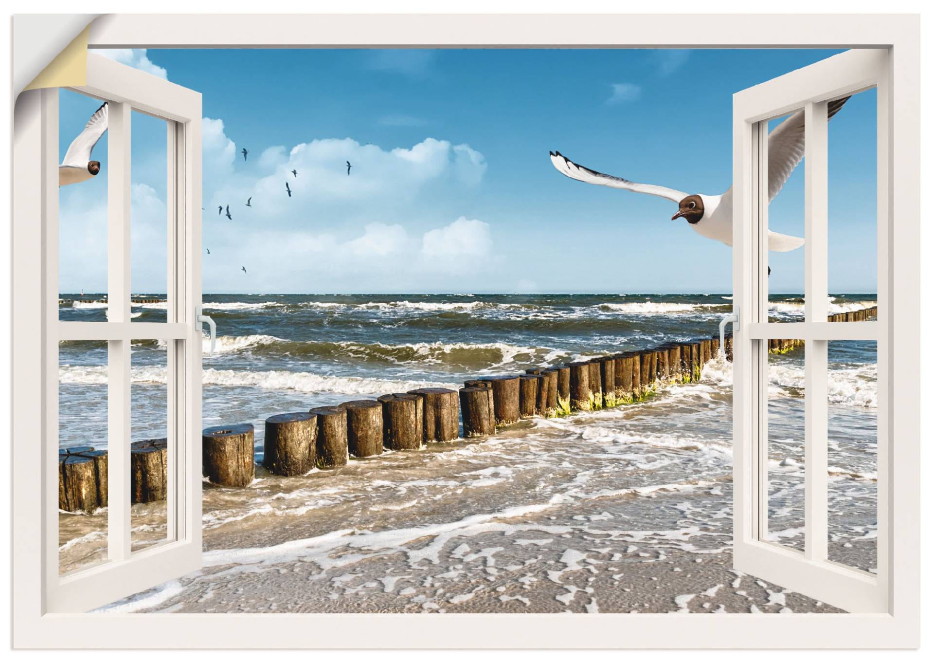 Artland Wandbild "Fensterblick - Ostsee", Fensterblick, (1 St.), als Leinwandbild, Poster, Wandaufkleber in verschied. Größen von Artland