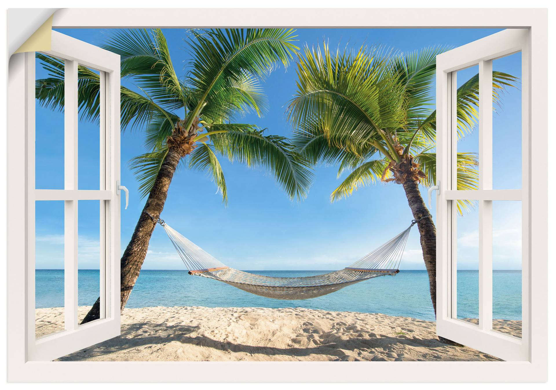 Artland Wandbild "Fensterblick Palmenstrand Karibik", Amerika, (1 St.), als Alubild, Outdoorbild, Leinwandbild, Poster, Wandaufkleber von Artland
