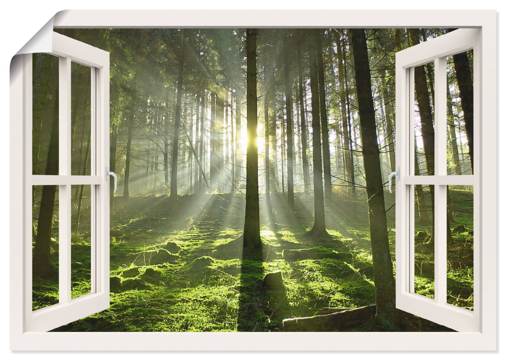 Artland Wandbild "Fensterblick - Wald im Gegenlicht", Fensterblick, (1 St.), als Poster, Wandaufkleber in verschied. Größen von Artland