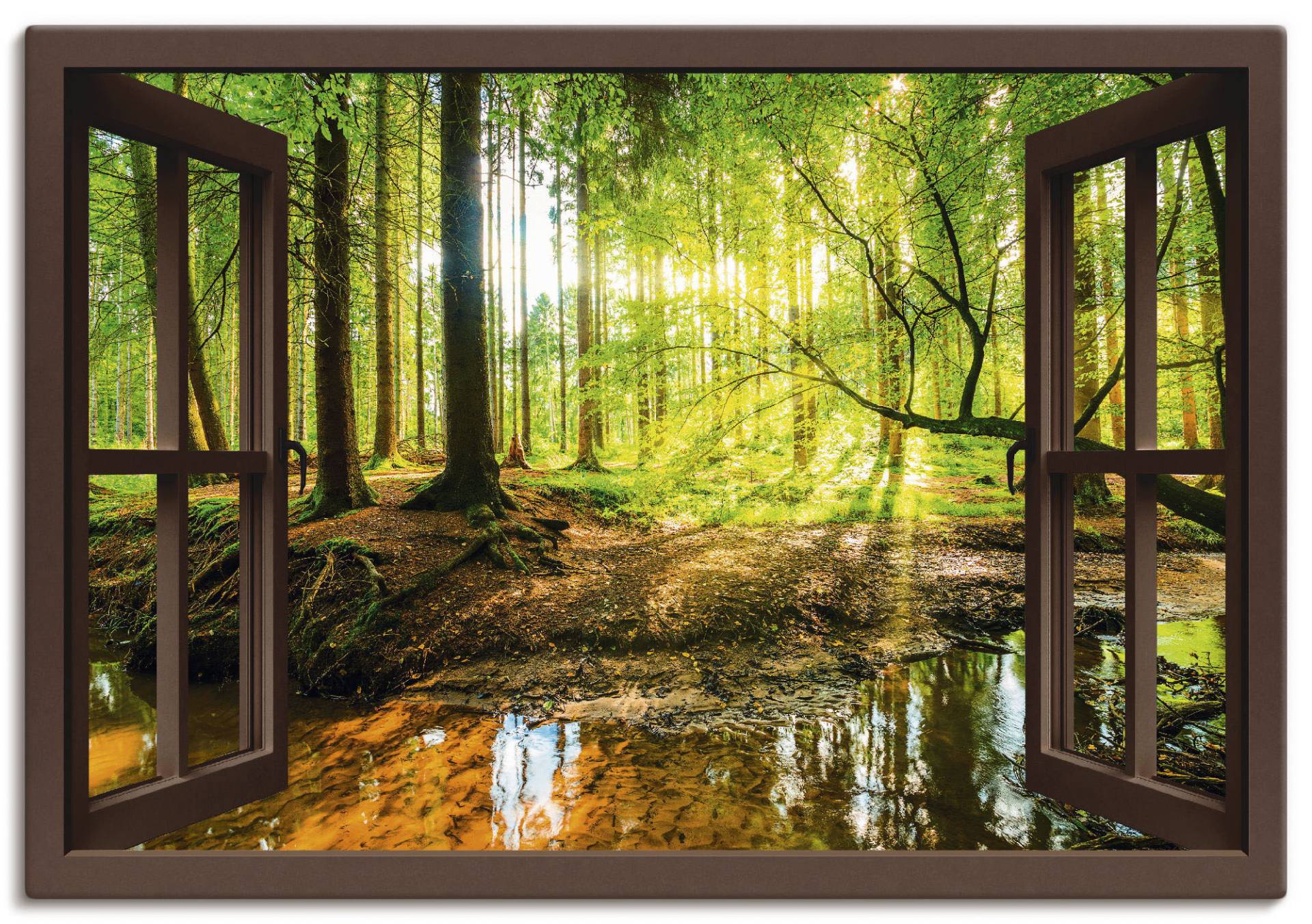 Artland Wandbild "Fensterblick - Wald mit Bach" Wald 1 Stk. tlg. als Leinwandbild, Poster, Wandaufkleber in verschied. Größen von Artland