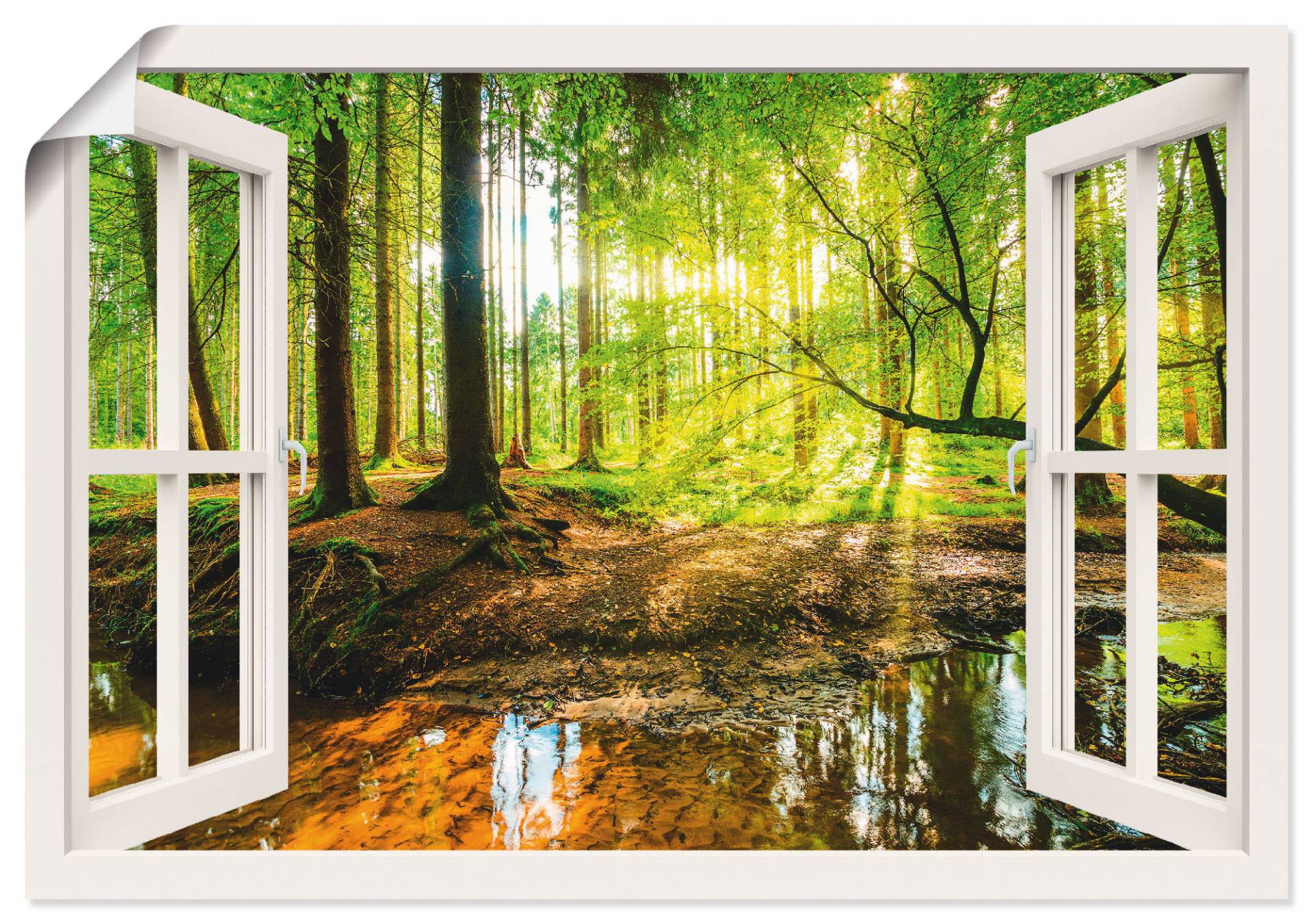 Artland Wandbild "Fensterblick - Wald mit Bach" Wald 1 Stk. tlg. als Leinwandbild, Poster, Wandaufkleber in verschied. Größen von Artland