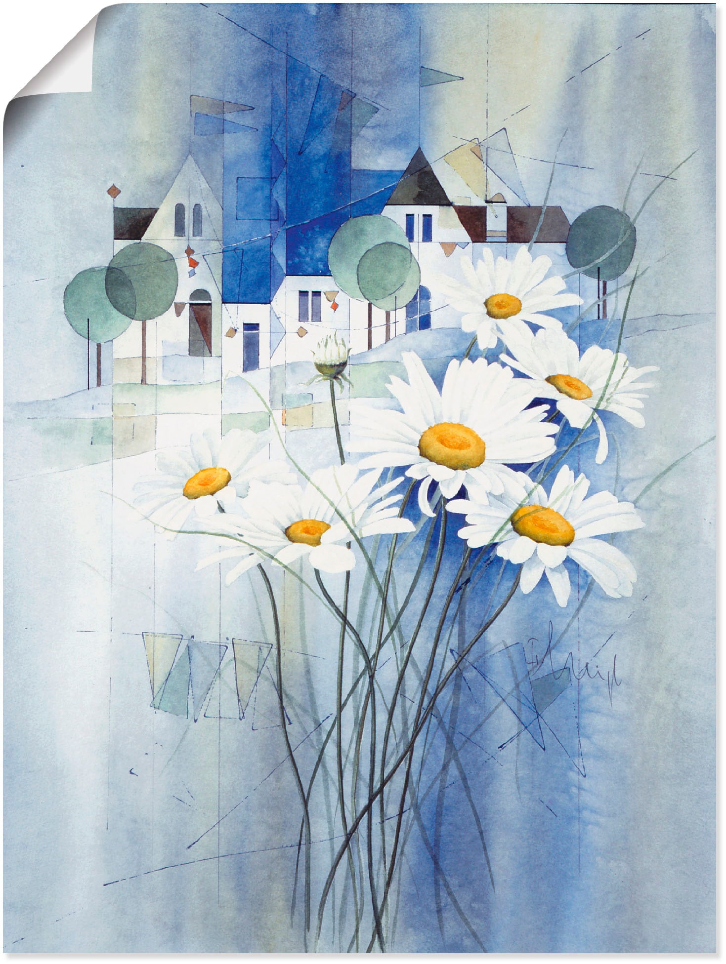 Artland Poster "Ansicht mit Margeriten", Blumen, (1 St.) von Artland