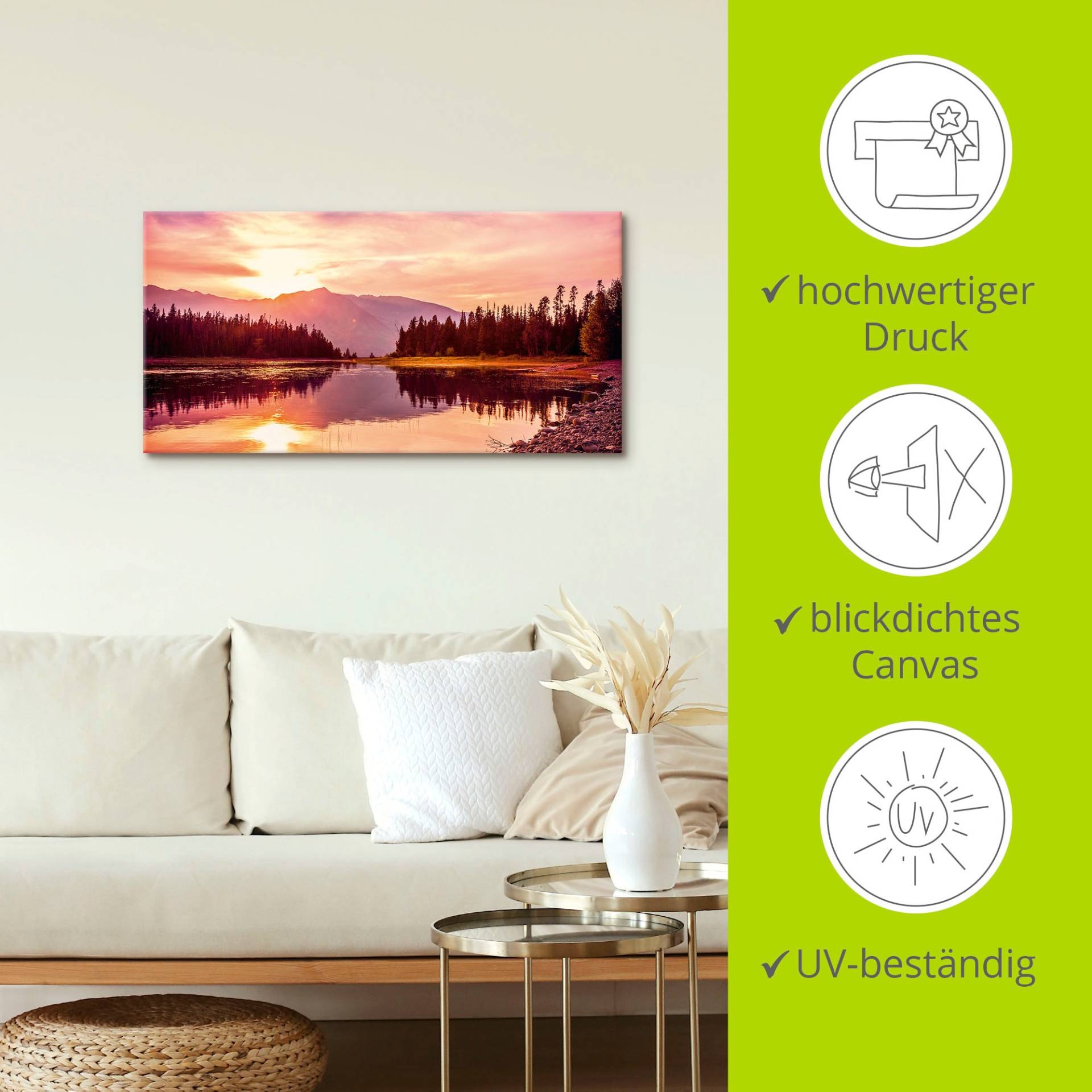 Artland Wandbild "Grand Teton Gebirge bei Sonnenuntergang", Sonnenaufgang & -untergang (1 Stück), in vielen Größen & Produktarten - Alubild / Outdoorbild, Leinwandbild, Poster, Wandaufkleber / Wandtattoo auch für Badezimmer geeignet von Artland