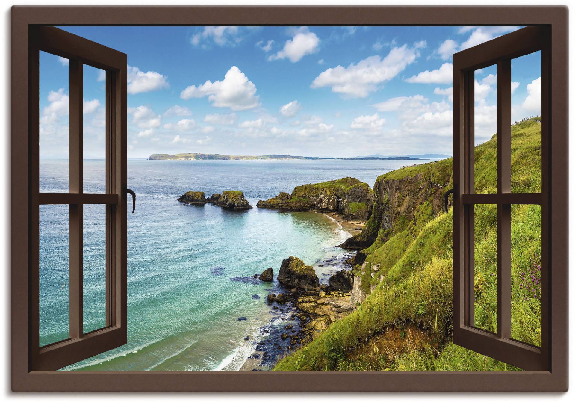 Artland Wandbild "Küstenweg in Nordirland durchs Fenster", Meer Bilder, (1 St.) von Artland