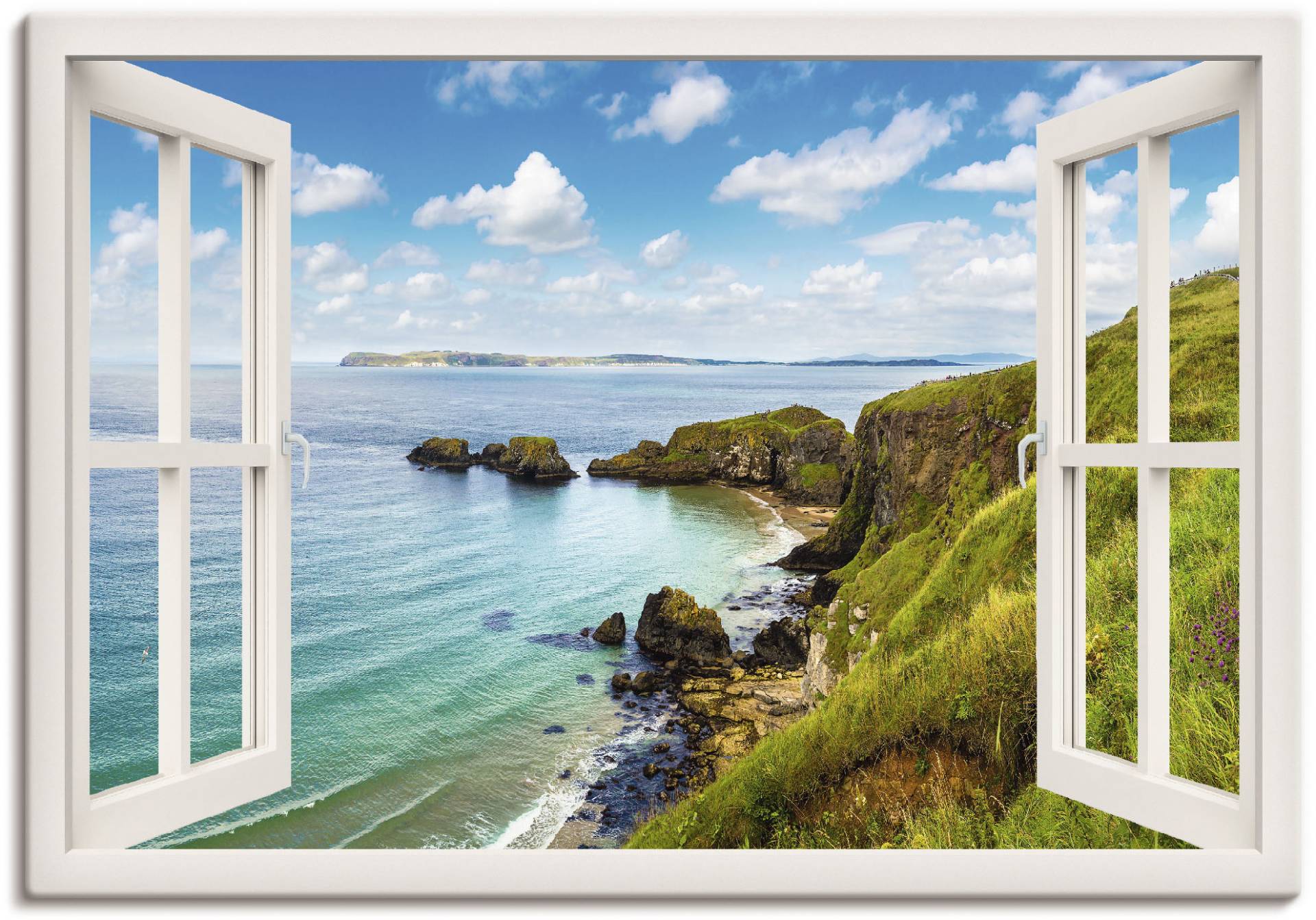 Artland Wandbild "Küstenweg in Nordirland durchs Fenster" Meer Bilder 1 Stk. tlg. als Leinwandbild, Wandaufkleber oder Poster in versch. Größen von Artland