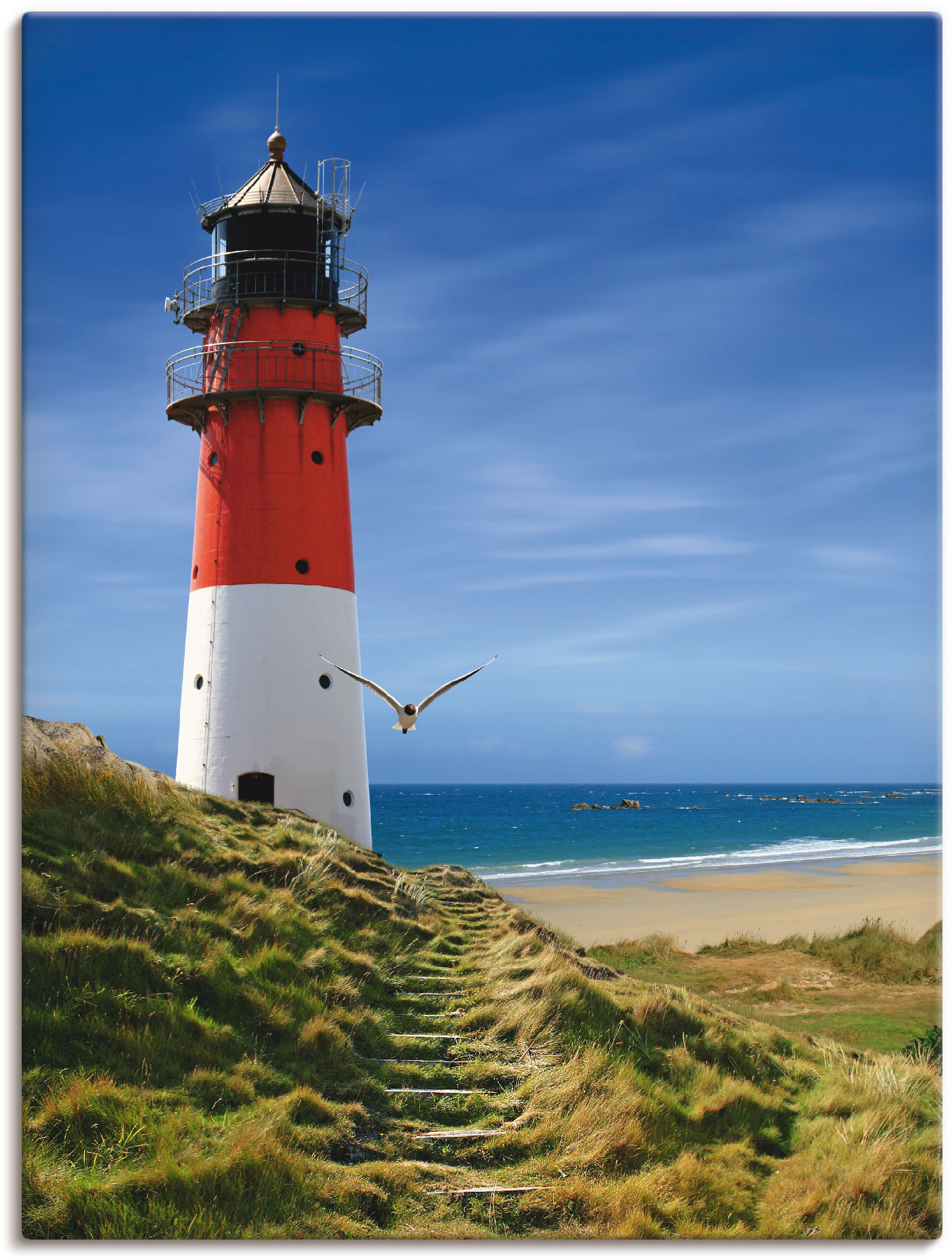 Artland Wandbild "Leuchtturm am Deich", Gebäude, (1 St.), als Leinwandbild, Poster, Wandaufkleber in verschied. Größen von Artland