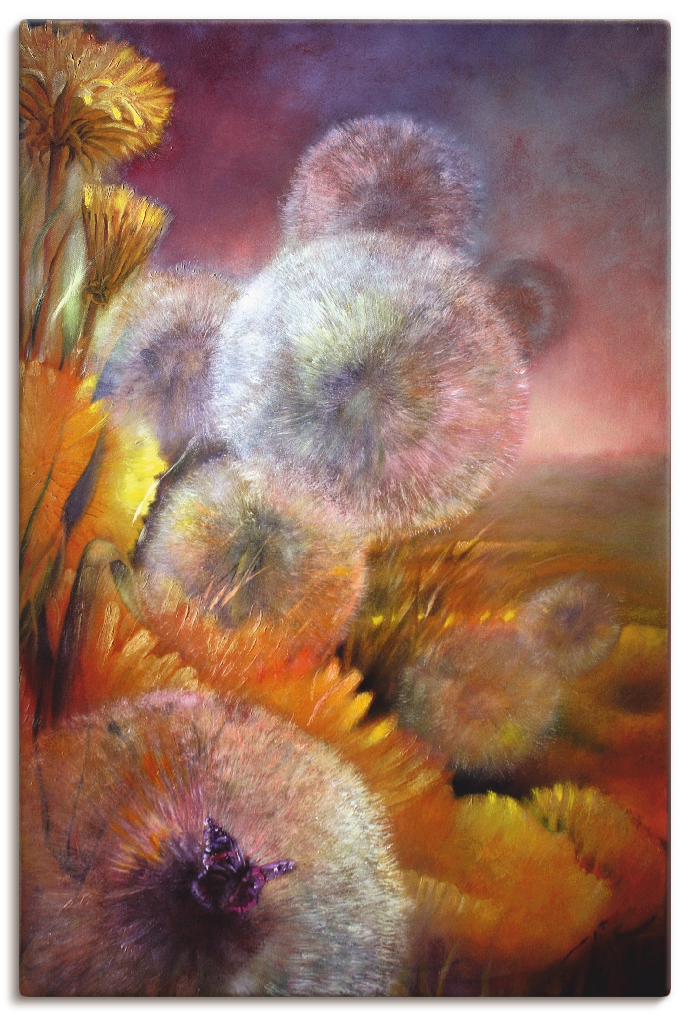 Artland Wandbild "Löwenzahn und Schmetterling", Blumen, (1 St.), als Leinwandbild, Poster in verschied. Größen von Artland