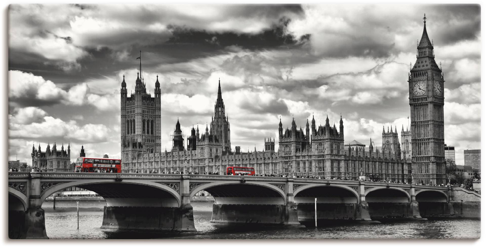 Artland Wandbild "London Westminster Bridge & Red Buses", Großbritannien, (1 St.), als Leinwandbild, Poster, Wandaufkleber in verschied. Größen von Artland