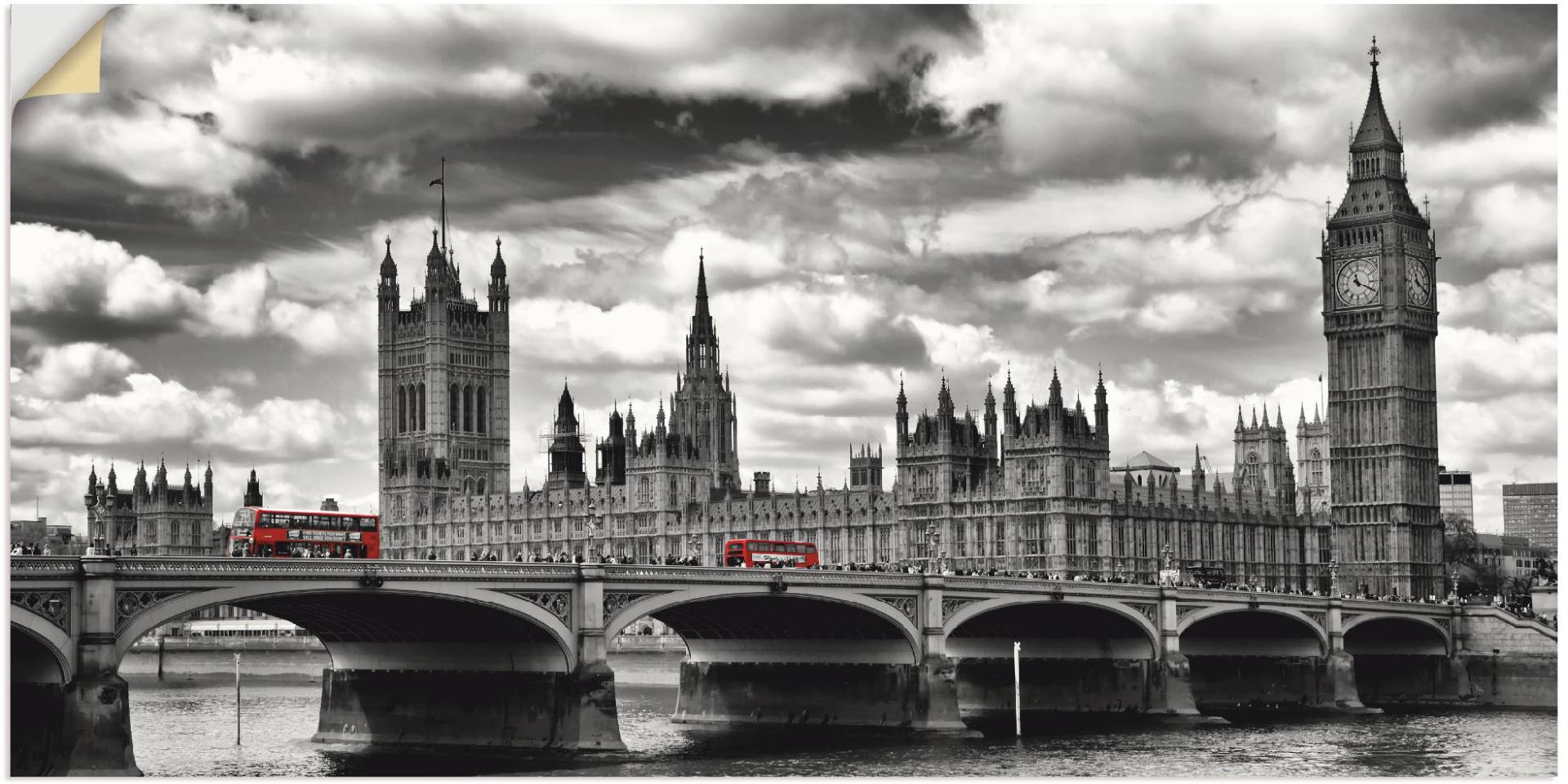 Artland Wandbild "London Westminster Bridge & Red Buses", Großbritannien, (1 St.), als Leinwandbild, Poster, Wandaufkleber in verschied. Größen von Artland