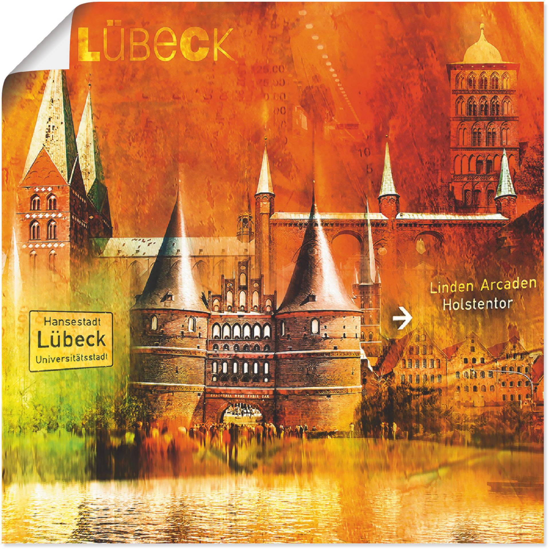 Artland Poster "Lübeck Hansestadt Collage 04", Architektonische Elemente, (1 St.) von Artland