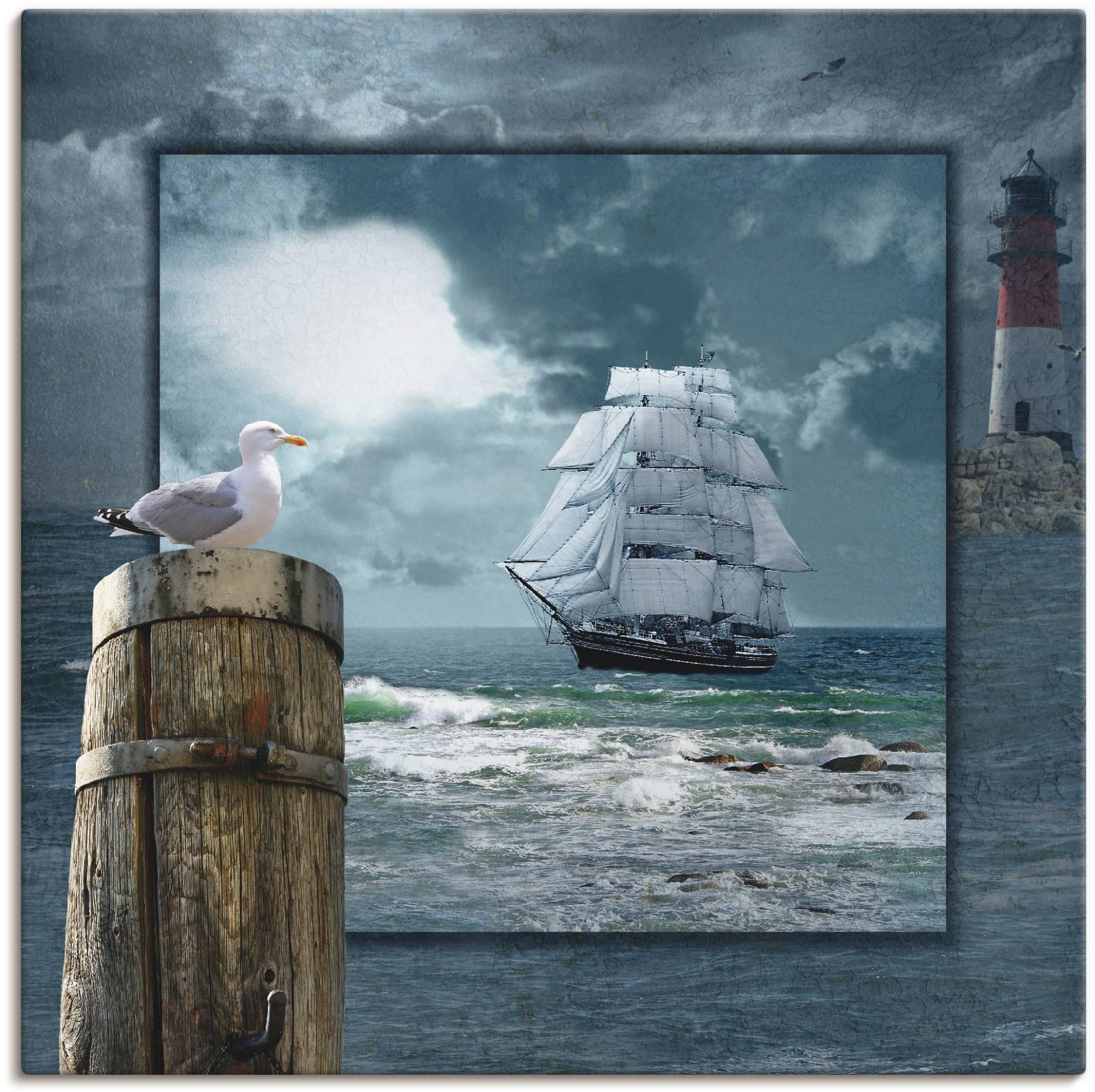 Artland Wandbild "Maritime Collage mit Segelschiff", Boote & Schiffe, (1 St.), als Leinwandbild, Poster, Wandaufkleber in verschied. Größen von Artland