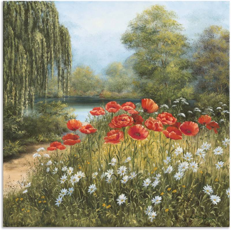Artland Wandbild "Mohnwiese am See" Blumenwiese 1 Stk. tlg. als Alubild, Outdoorbild, Leinwandbild, Poster in verschied. Größen von Artland