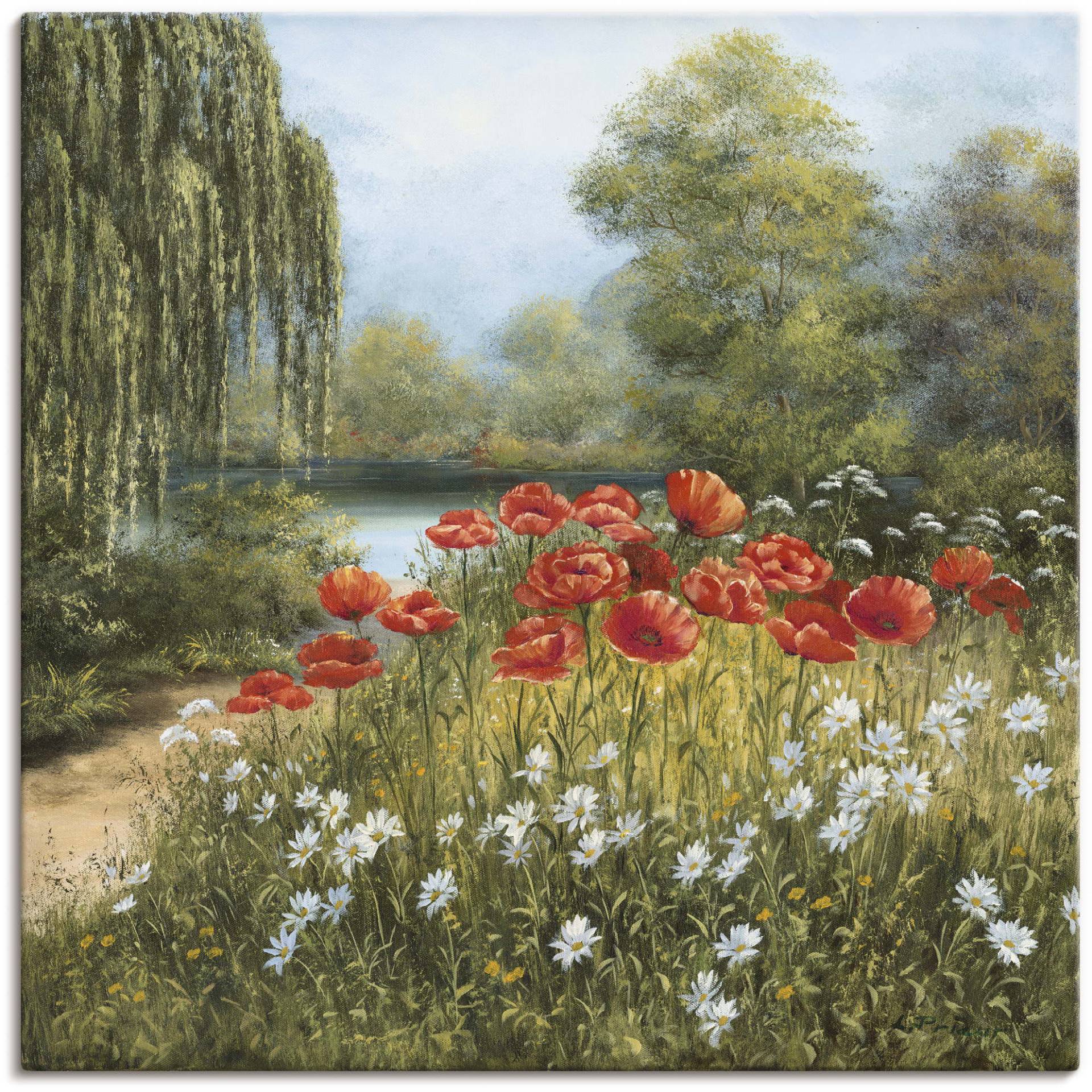 Artland Wandbild "Mohnwiese am See" Blumenwiese 1 Stk. tlg. als Alubild, Outdoorbild, Leinwandbild, Poster in verschied. Größen von Artland
